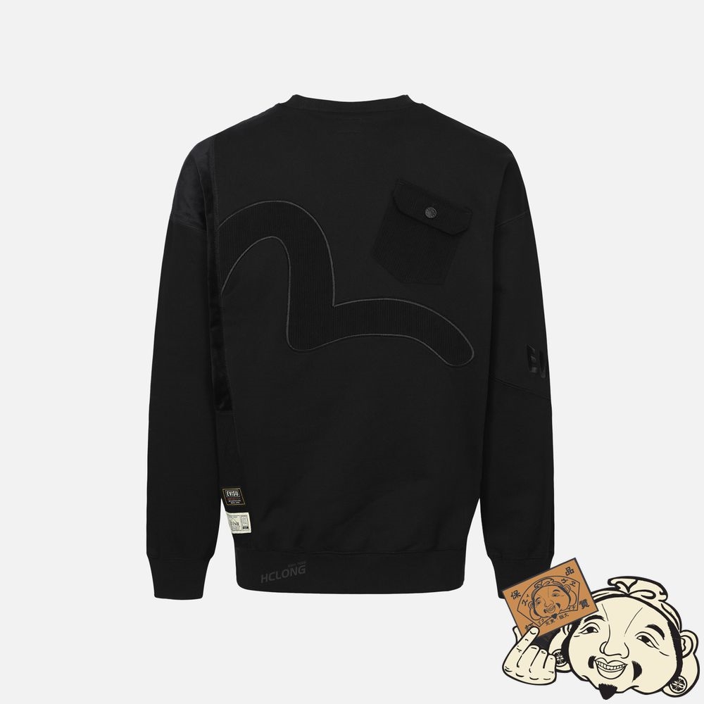 Men Evisu MULTI-POCKET PATCHWORK SWEATSHIRT Noir | 039XKNAZD