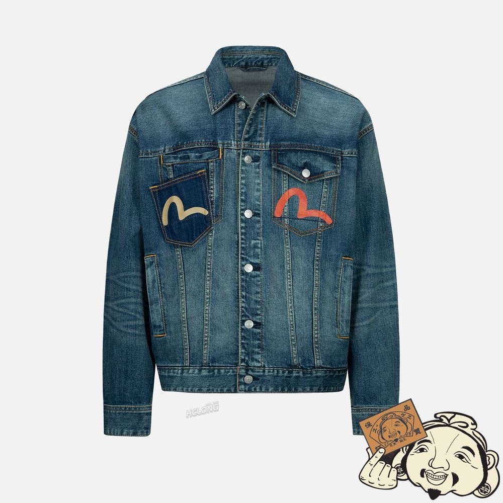 Men Evisu MULTI-POCKET WASHED DENIM JACKET Indigo | 908YXMSPC
