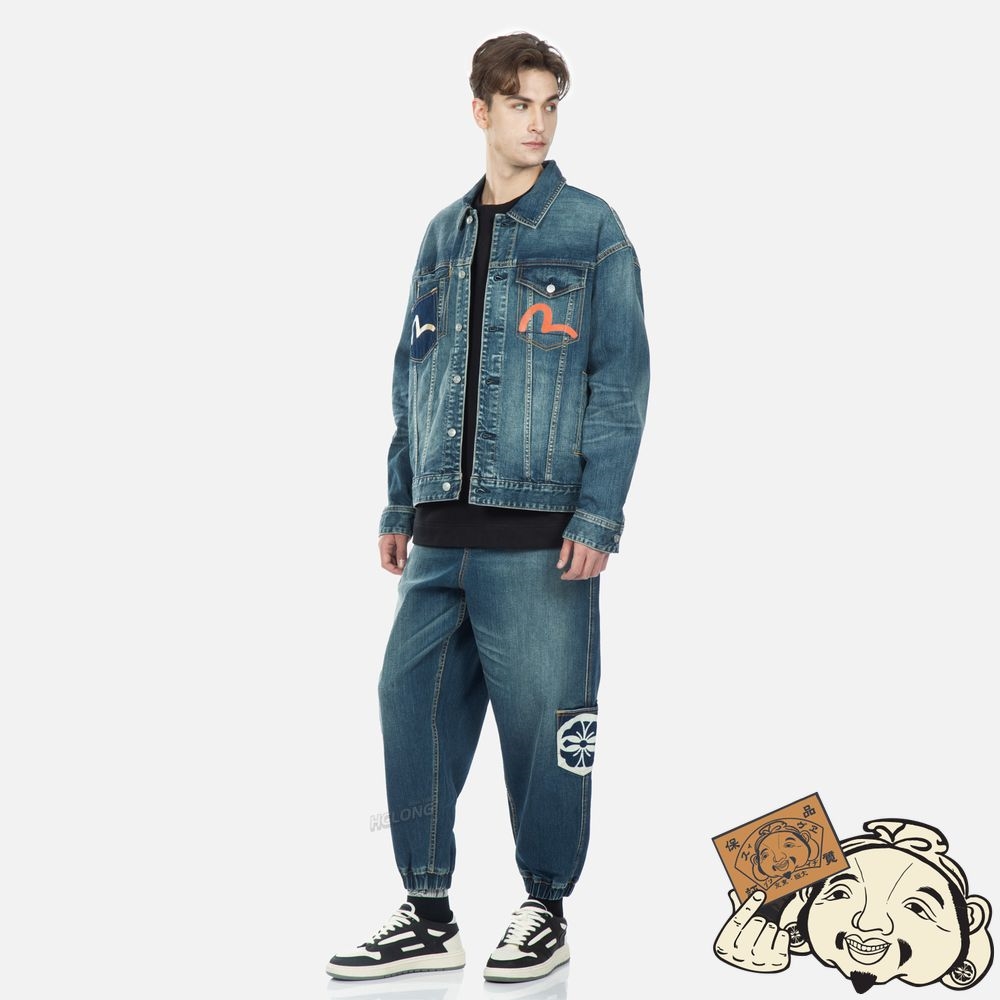 Men Evisu MULTI-POCKET WASHED DENIM JACKET Indigo | 908YXMSPC