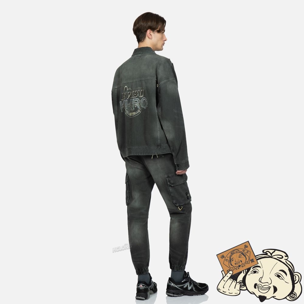 Men Evisu Multi-Pocket Zip-up Denim Jacket CHARCOAL | 750YPMDNK