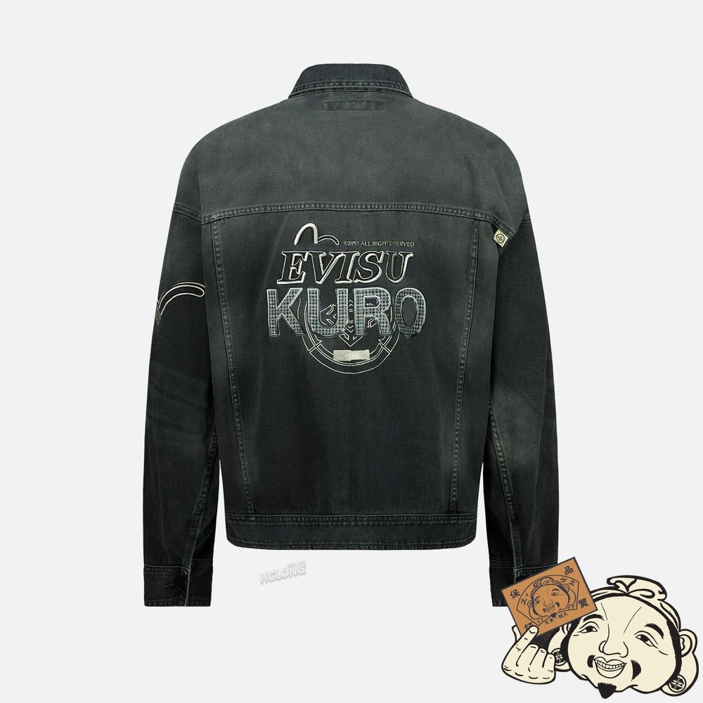 Men Evisu Multi-Pocket Zip-up Denim Jacket CHARCOAL | 750YPMDNK