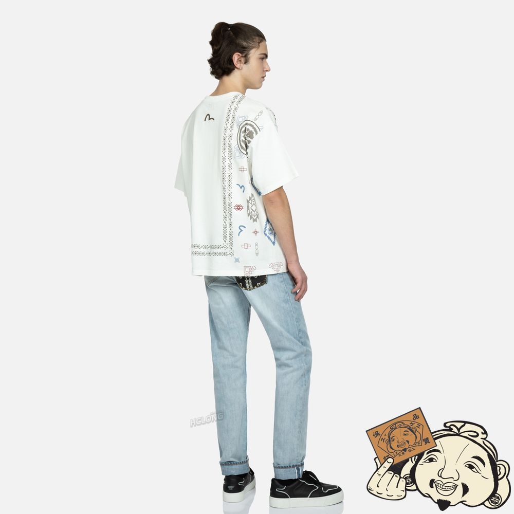 Men Evisu NOMADIC BANDANA-PATTERN PRINT CARROT-FIT JEANS #2017 Indigo | 976MIDCTA