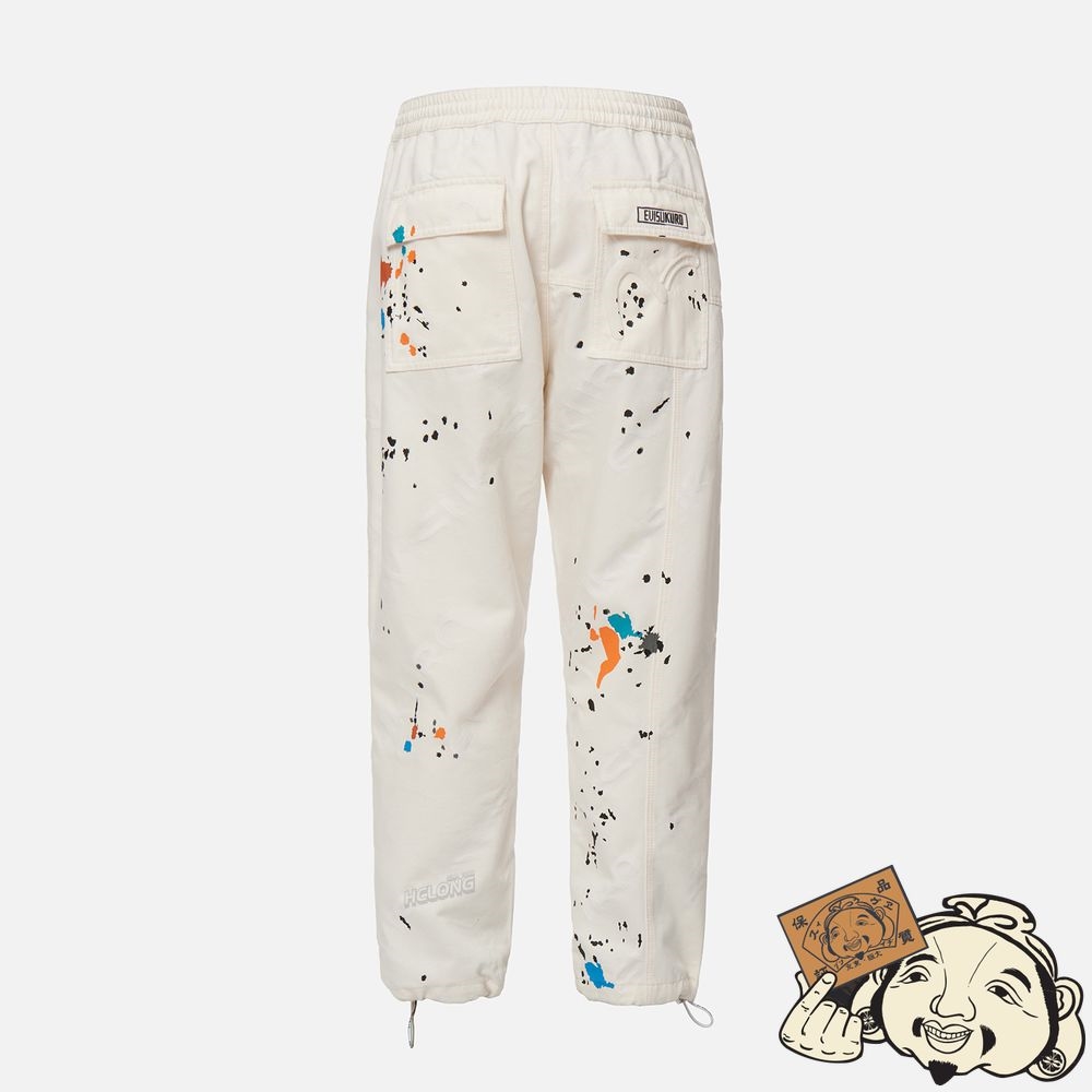 Men Evisu PAINT SPLASH PRINT MONOGRAM DENIM PANTS Beige | 243NJHPZA