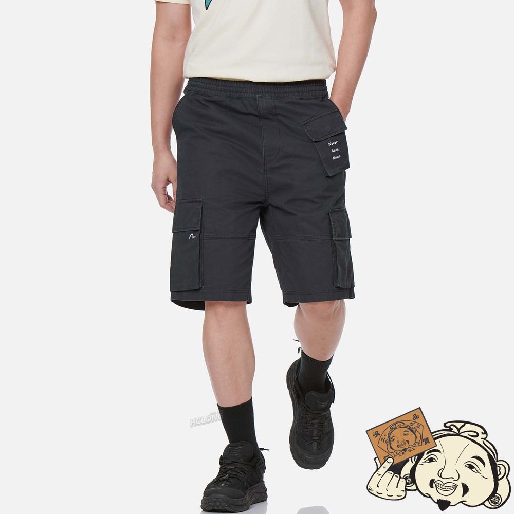 Men Evisu PIGMENT WASHED CARGO SHORTS Noir | 239FBEDOZ