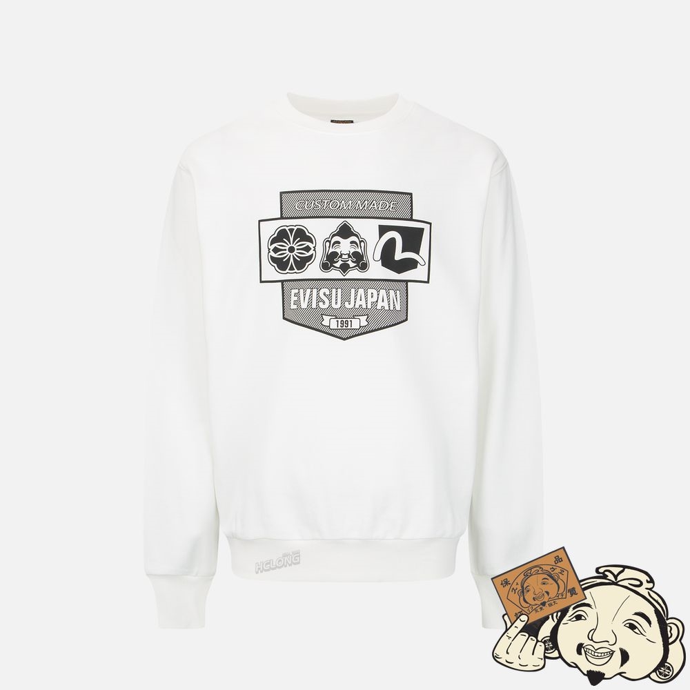 Men Evisu POCKET GRAPHIC PRINT SWEATSHIRT Blanche | 035OPDVMJ