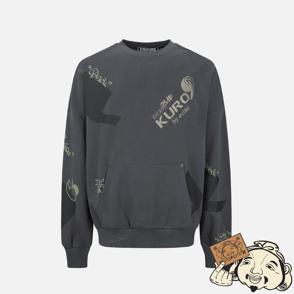 Men Evisu QUOTATION MARK PRINT SWEATSHIRT CHARCOAL | 073XQELIV