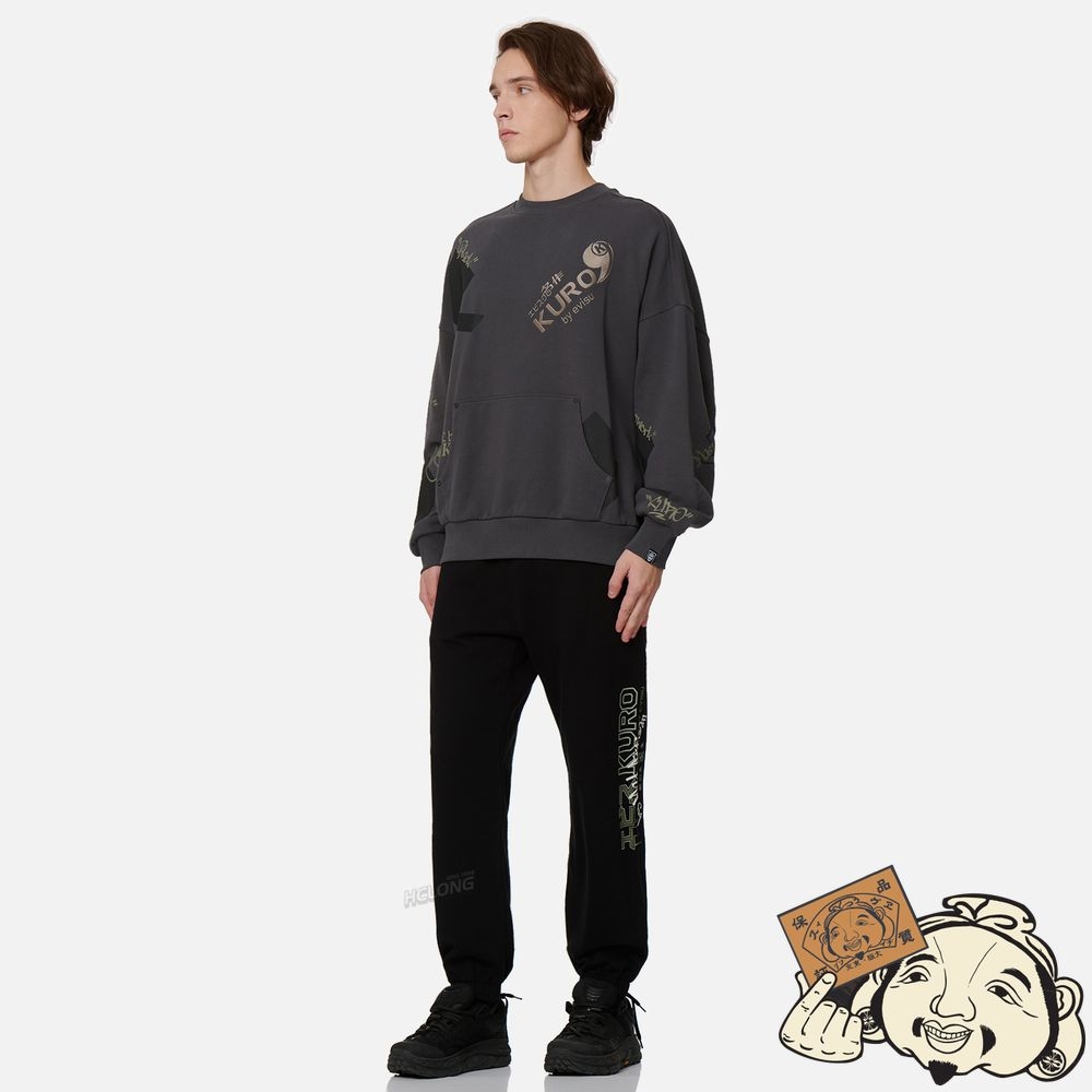 Men Evisu QUOTATION MARK PRINT SWEATSHIRT CHARCOAL | 073XQELIV