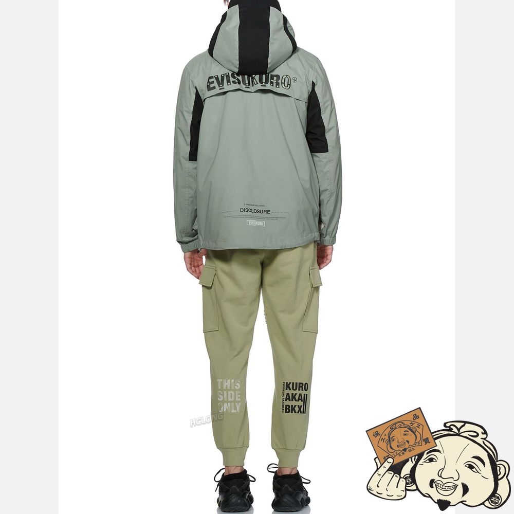 Men Evisu REFLECTIVE HERRINGBONE STRAP WINDBREAKER Vert | 235YCNEWH