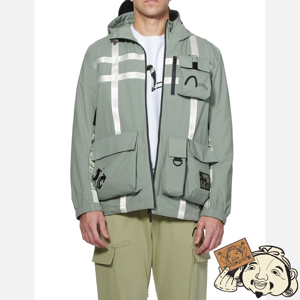 Men Evisu REFLECTIVE HERRINGBONE STRAP WINDBREAKER Vert | 235YCNEWH