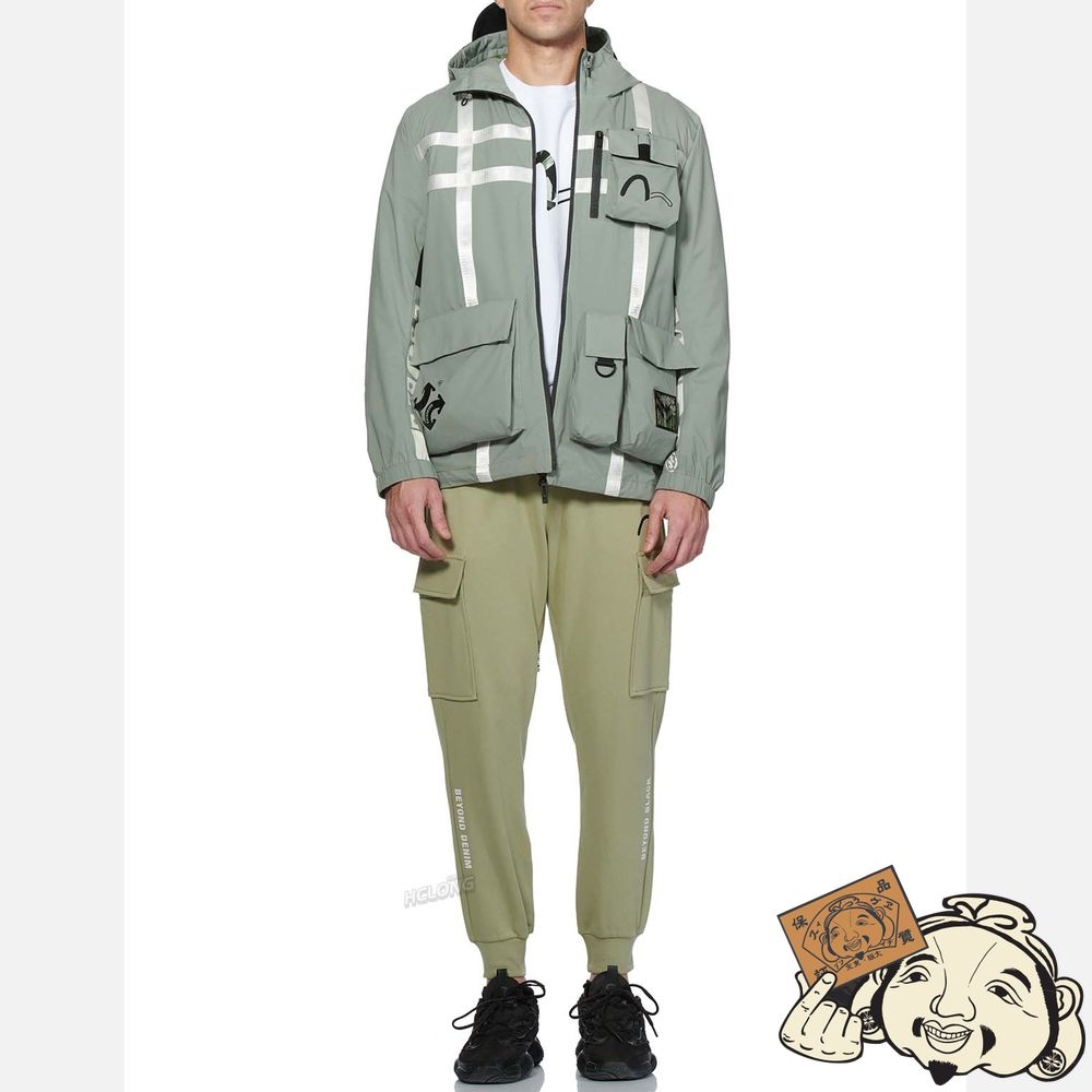 Men Evisu REFLECTIVE HERRINGBONE STRAP WINDBREAKER Vert | 235YCNEWH