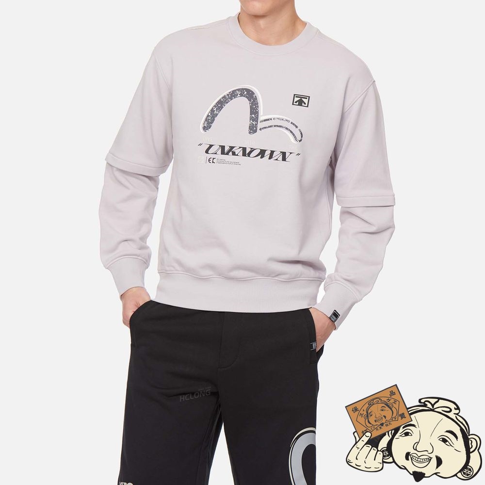 Men Evisu REFLECTIVE SEAGULL PRINT MOCK 2-IN-1 SWEATSHIRT Violette Clair | 126OIBASN