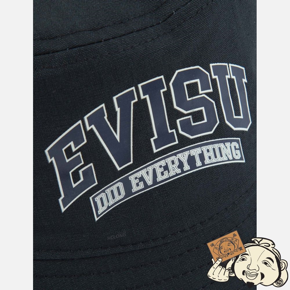Men Evisu RETRO LOGO PRINT BUCKET HAT Noir | 309XOMKNS
