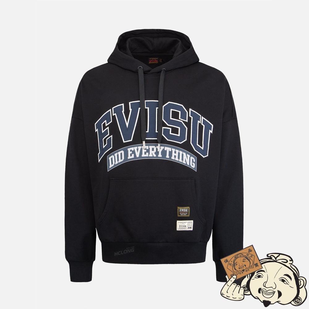 Men Evisu RETRO LOGO PRINT OVERSIZED HOODIE Noir | 319LGFYOB