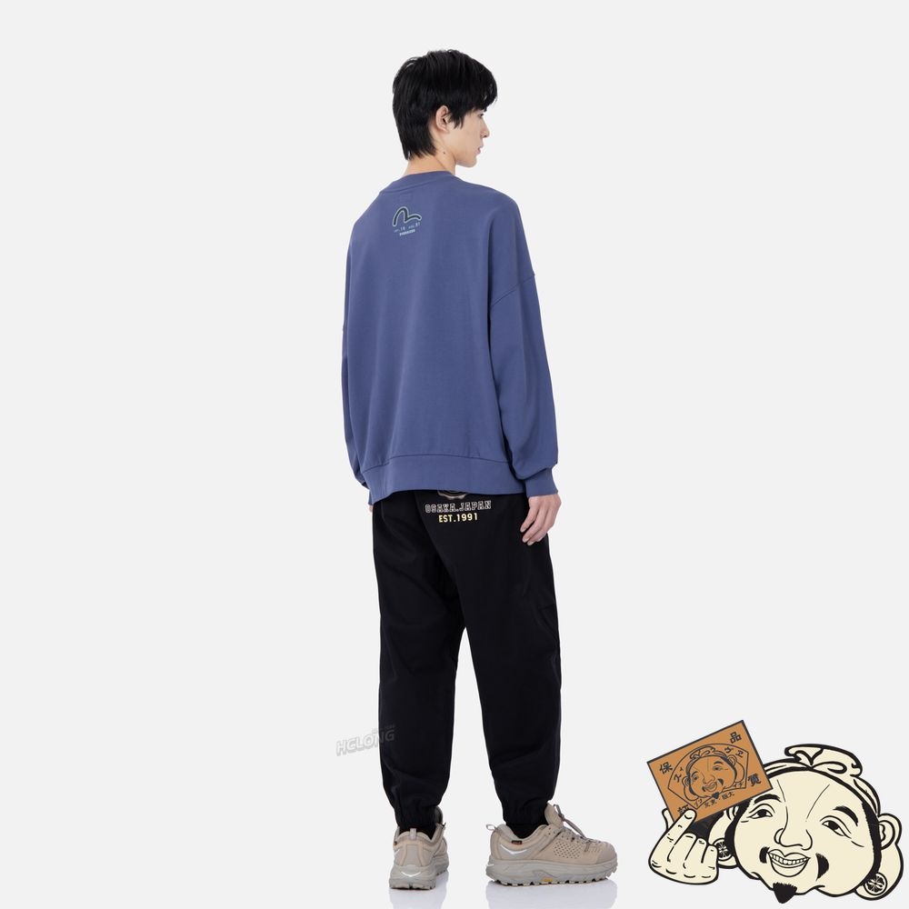 Men Evisu RETRO LOGO PRINT OVERSIZED SWEATSHIRT Bleu Marine | 107NITRDW