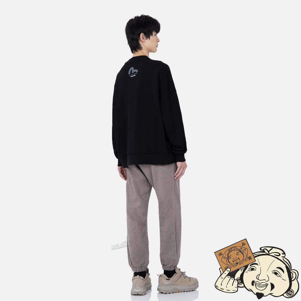 Men Evisu RETRO LOGO PRINT OVERSIZED SWEATSHIRT Noir | 403NLGKEV