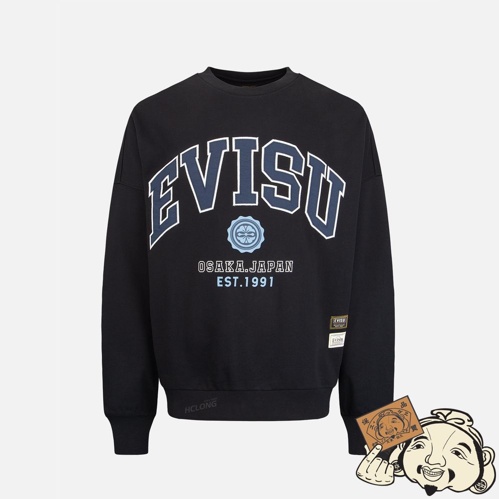 Men Evisu RETRO LOGO PRINT OVERSIZED SWEATSHIRT Noir | 403NLGKEV