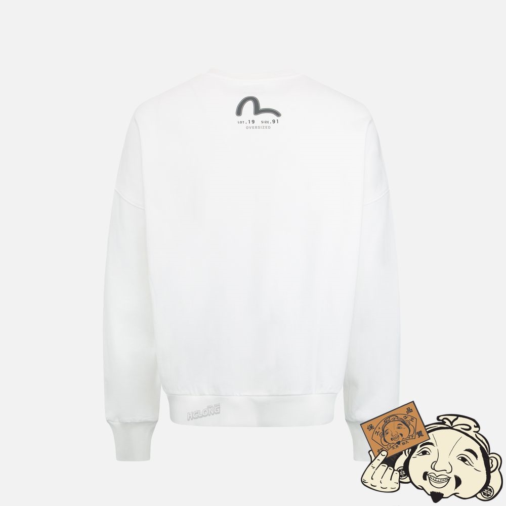 Men Evisu RETRO LOGO PRINT OVERSIZED SWEATSHIRT Blanche | 946XPBSUF