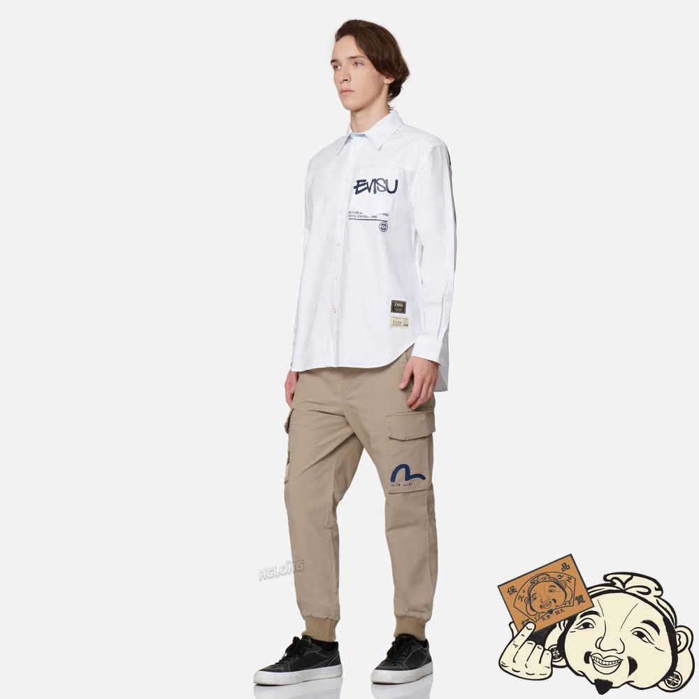 Men Evisu REVERSE DAICOCK PRINT OXFORD SHIRT Blanche | 137JWHSXA