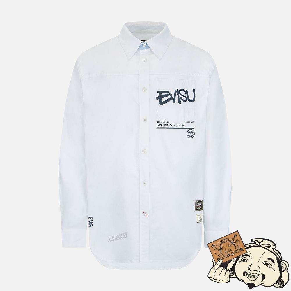 Men Evisu REVERSE DAICOCK PRINT OXFORD SHIRT Blanche | 137JWHSXA