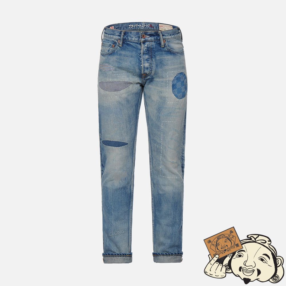 Men Evisu REVERSE DENIM PATCH CARROT FIT JEANS #2017 Indigo | 031QCETXI