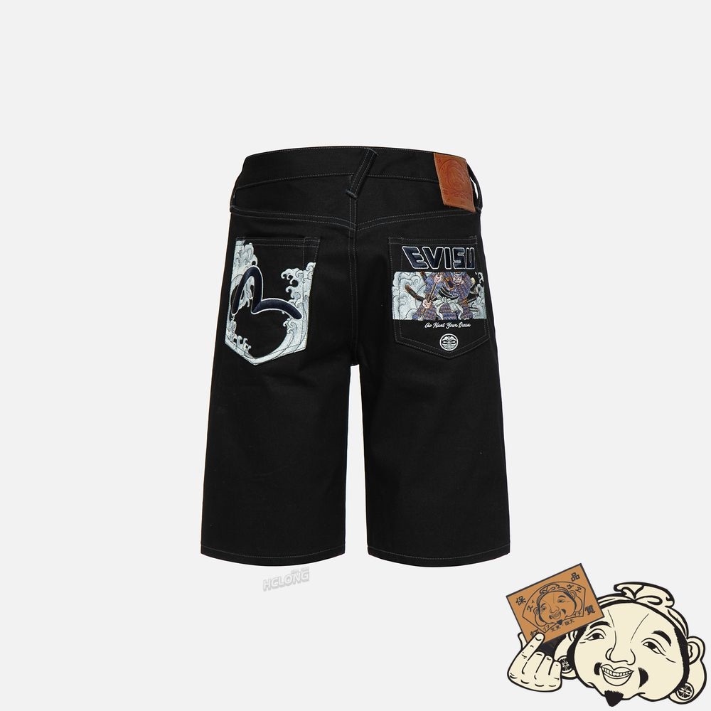 Men Evisu SAMURAI AND SEAGULL EMBROIDERY DENIM SHORTS Noir | 876KFGIEZ