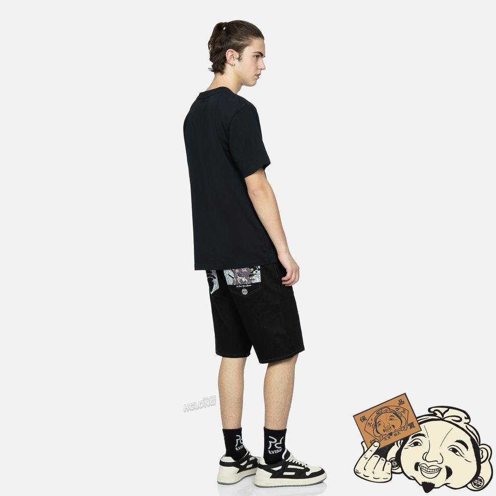 Men Evisu SAMURAI AND SEAGULL EMBROIDERY DENIM SHORTS Noir | 876KFGIEZ