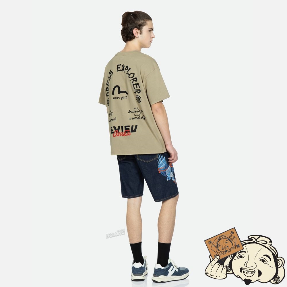 Men Evisu SAMURAI AND SLOGAN PRINT T-SHIRT Beige | 147RACLEH