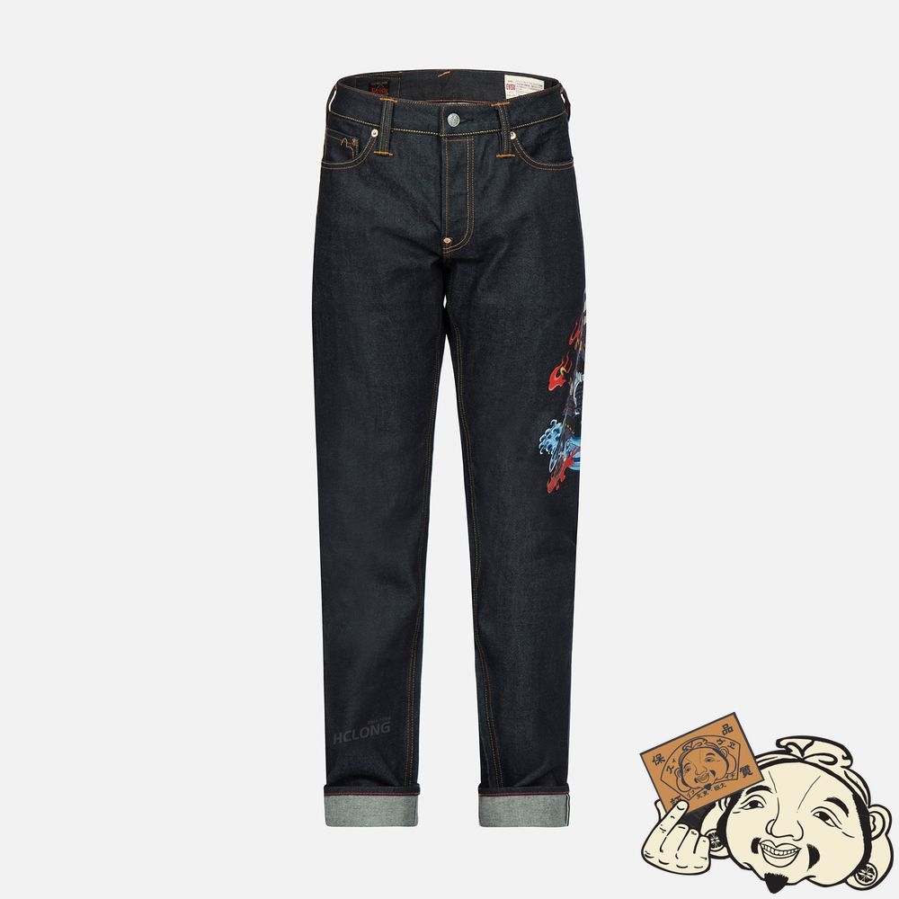 Men Evisu SAMURAI PRINT AND SEAGULL EMBROIDERY SLIM-FIT JEANS #2010 Indigo | 139XNVJRE