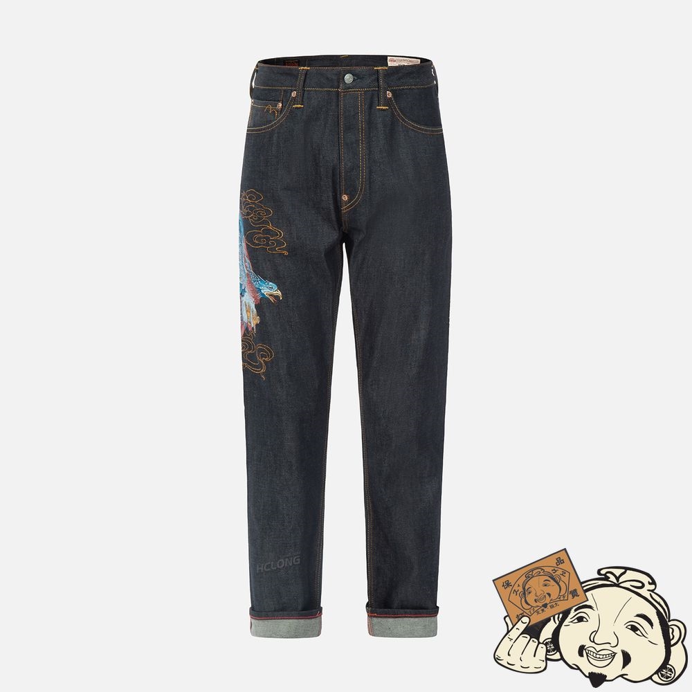 Men Evisu SEAGULL AND EAGLE EMBROIDERY CROPPED CARROT FIT JEANS #2017 Indigo | 143KMIDQF