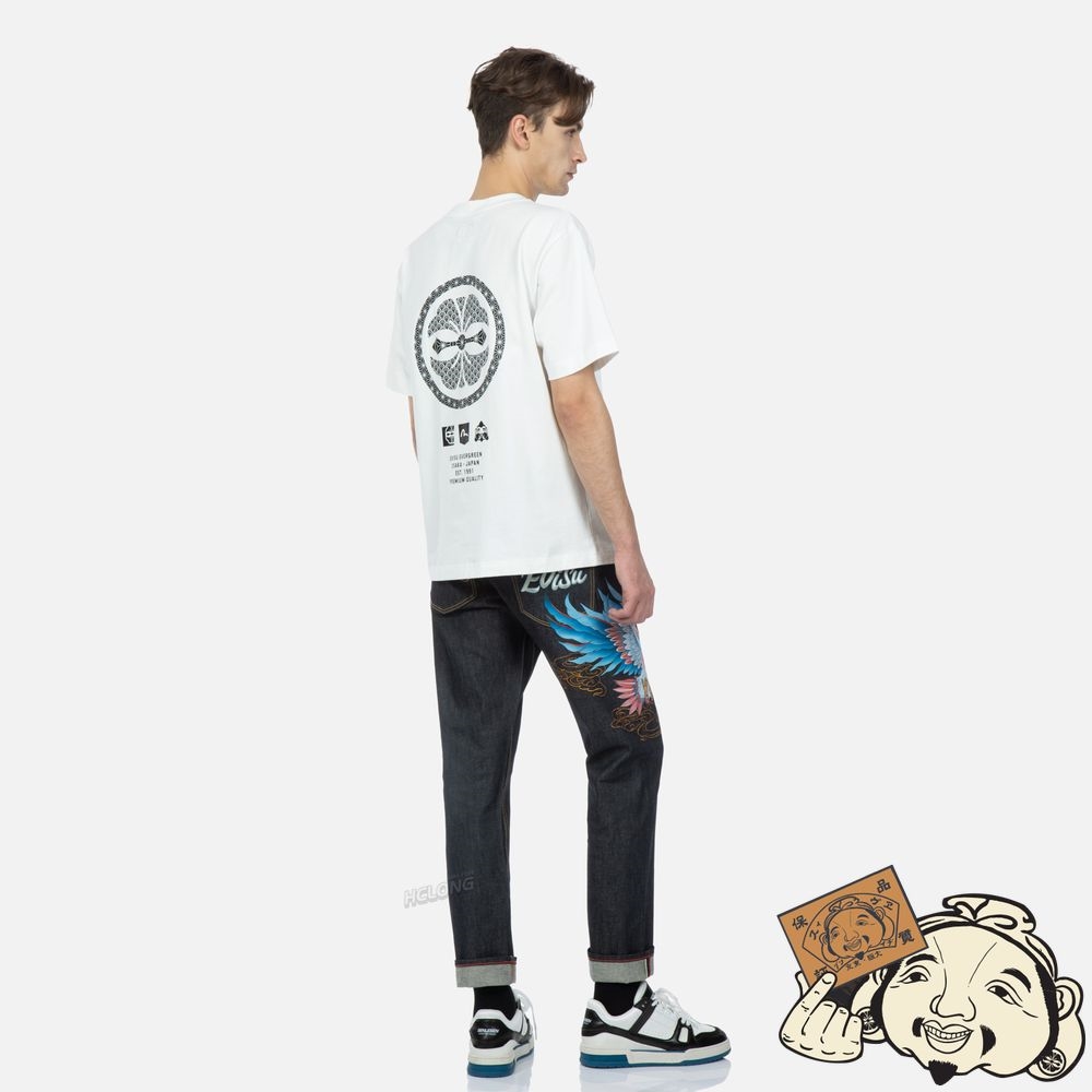 Men Evisu SEAGULL AND EAGLE EMBROIDERY CROPPED CARROT FIT JEANS #2017 Indigo | 143KMIDQF