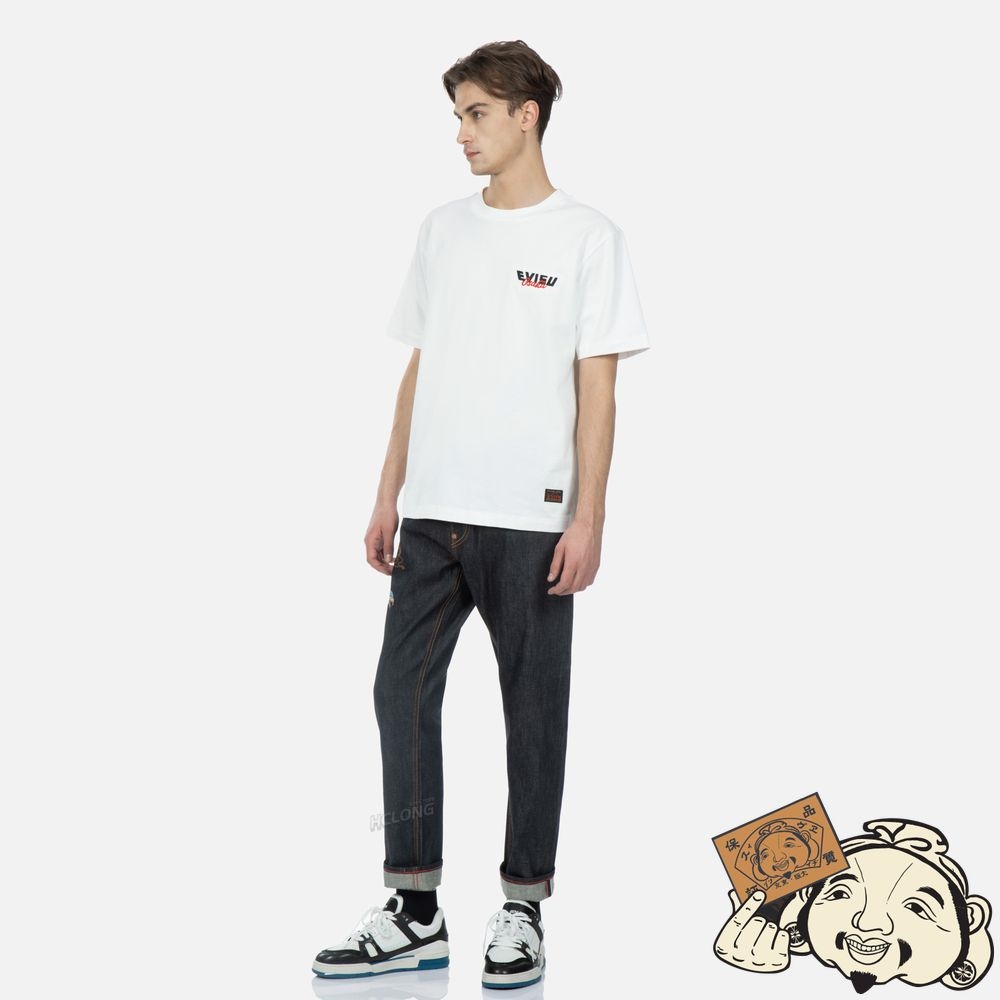 Men Evisu SEAGULL AND EAGLE EMBROIDERY CROPPED CARROT FIT JEANS #2017 Indigo | 143KMIDQF