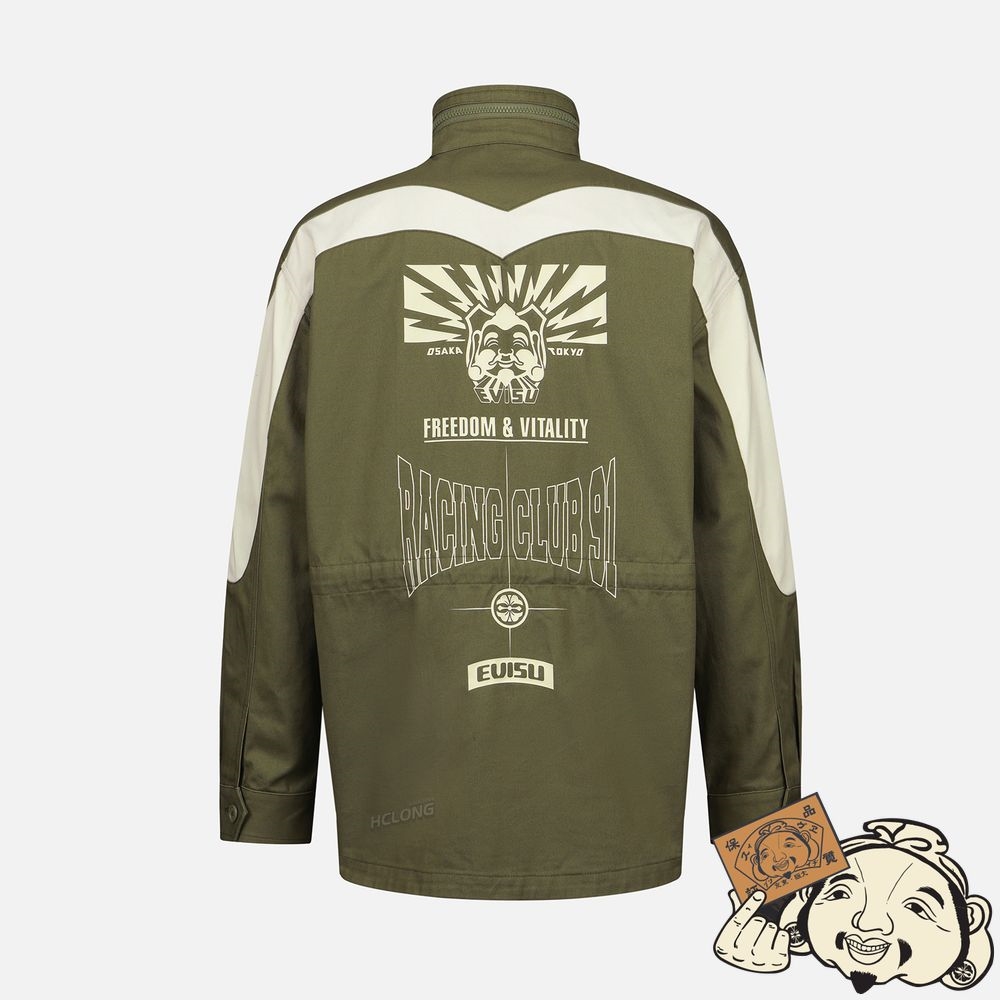 Men Evisu SEAGULL AND GODHEAD PRINT FIELD JACKET Vert | 821BXRVCH