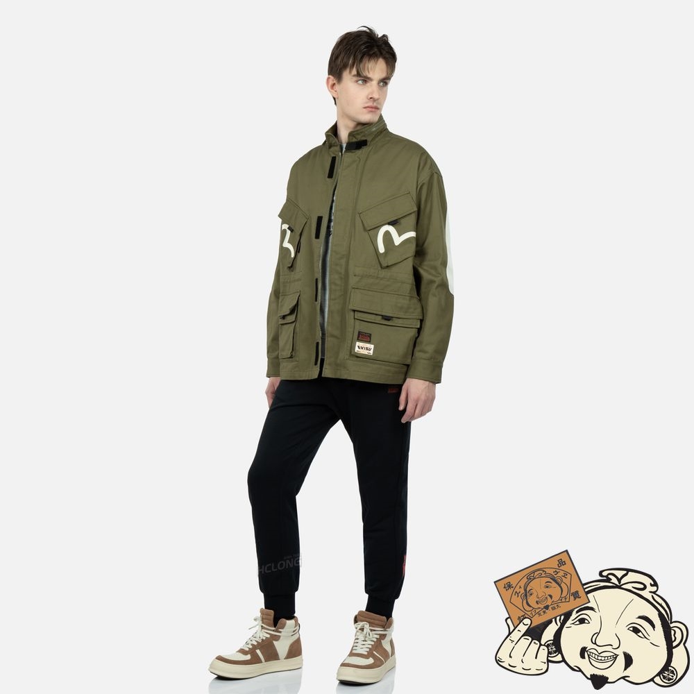 Men Evisu SEAGULL AND GODHEAD PRINT FIELD JACKET Vert | 821BXRVCH