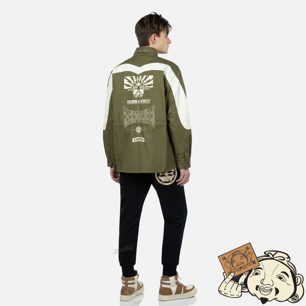 Men Evisu SEAGULL AND GODHEAD PRINT FIELD JACKET Vert | 821BXRVCH