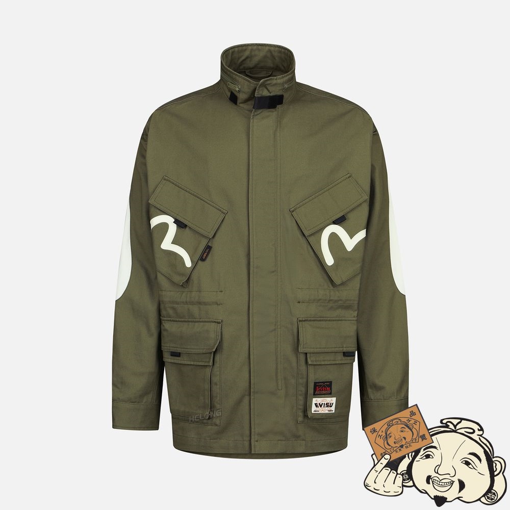 Men Evisu SEAGULL AND GODHEAD PRINT FIELD JACKET Vert | 821BXRVCH