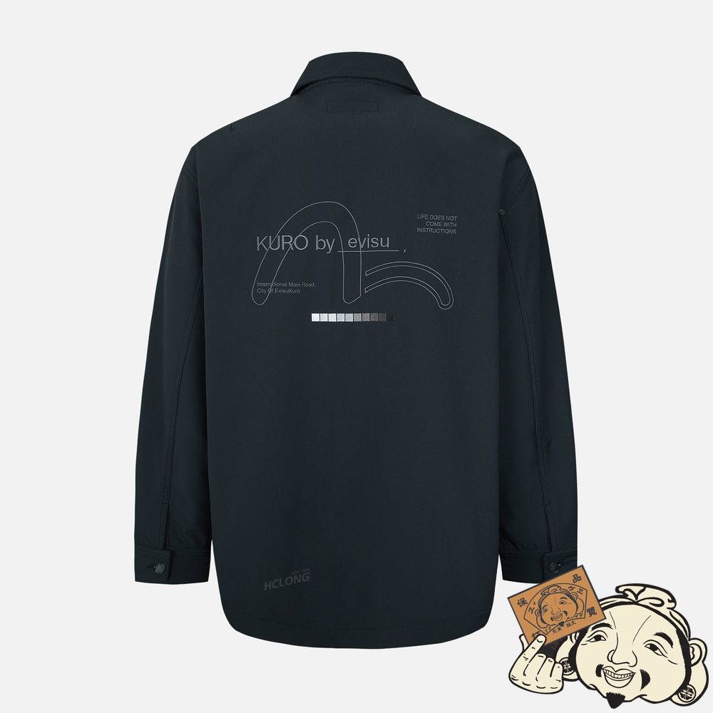Men Evisu SEAGULL AND LOGO EMBROIDERED MULTI POCKET JACKET Noir | 208JEAYUP