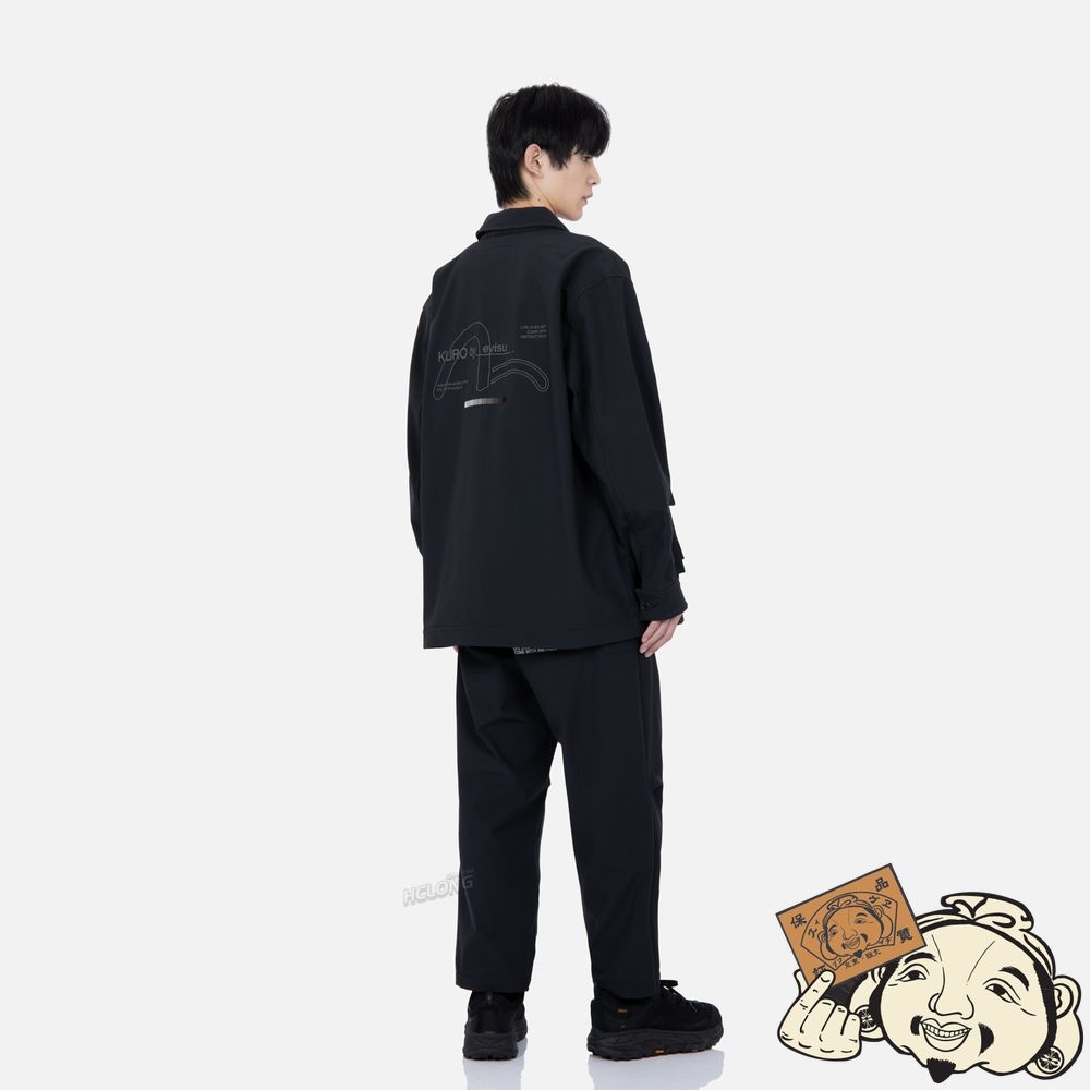 Men Evisu SEAGULL AND LOGO EMBROIDERED MULTI POCKET JACKET Noir | 208JEAYUP