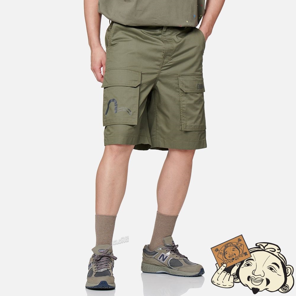 Men Evisu SEAGULL AND LOGO PRINT CARGO SHORTS Vert | 735EACUKY