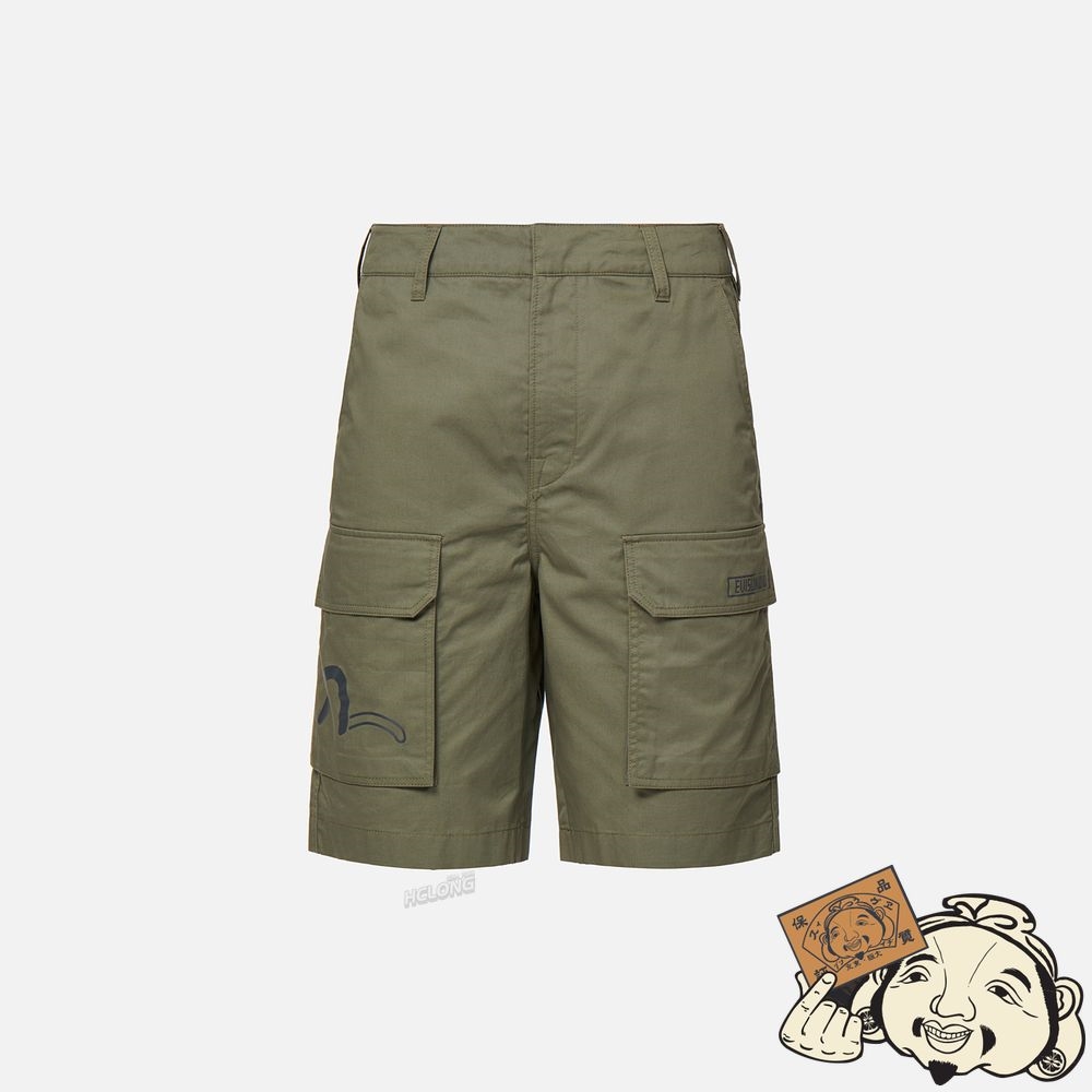 Men Evisu SEAGULL AND LOGO PRINT CARGO SHORTS Vert | 735EACUKY