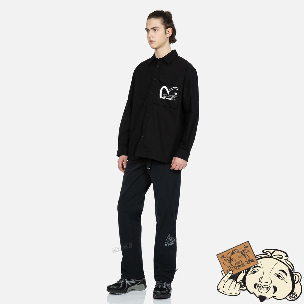 Men Evisu SEAGULL AND LOGO PRINT OXFORD SHIRT Noir | 724LPFKBH