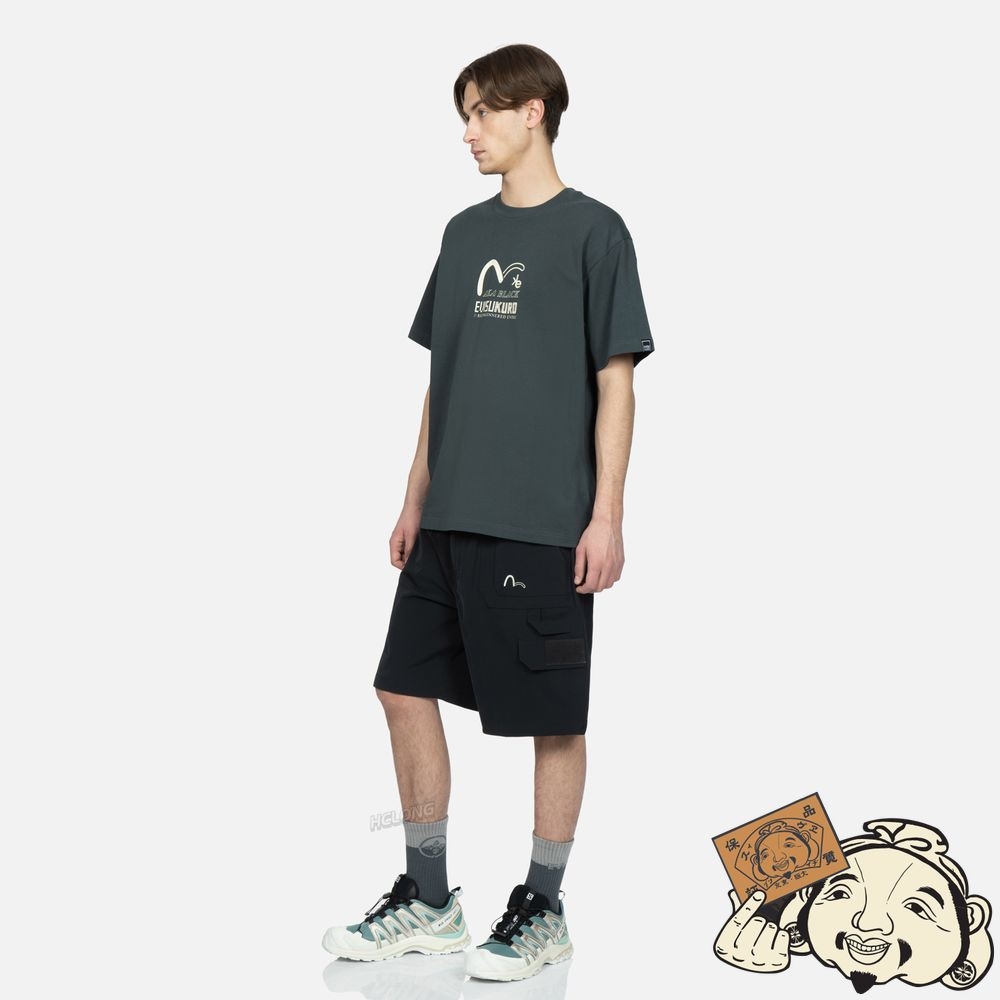 Men Evisu SEAGULL AND LOGO PRINT T-SHIRT CHARCOAL | 829TRLKWU