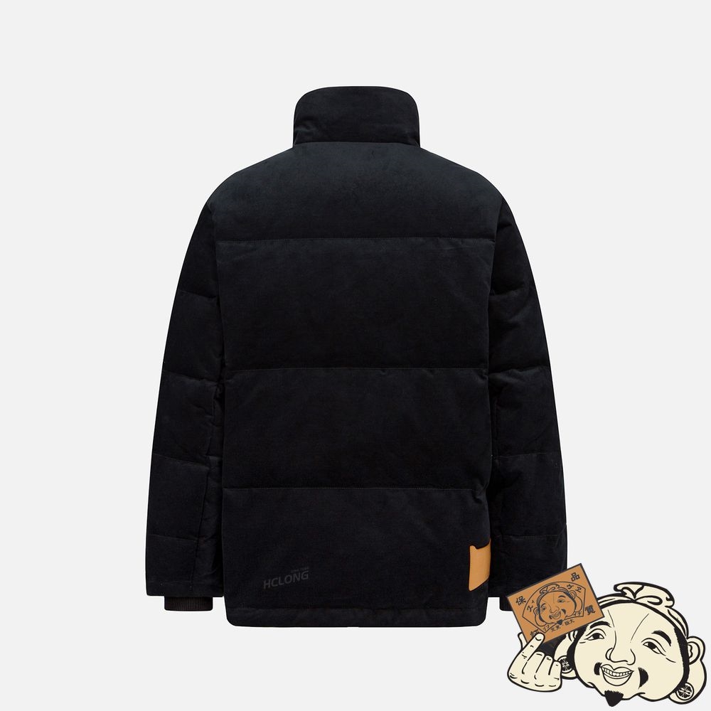 Men Evisu SEAGULL AND SLOGAN EMBROIDERED VELVET DOWN JACKET Noir | 364OMJGXL