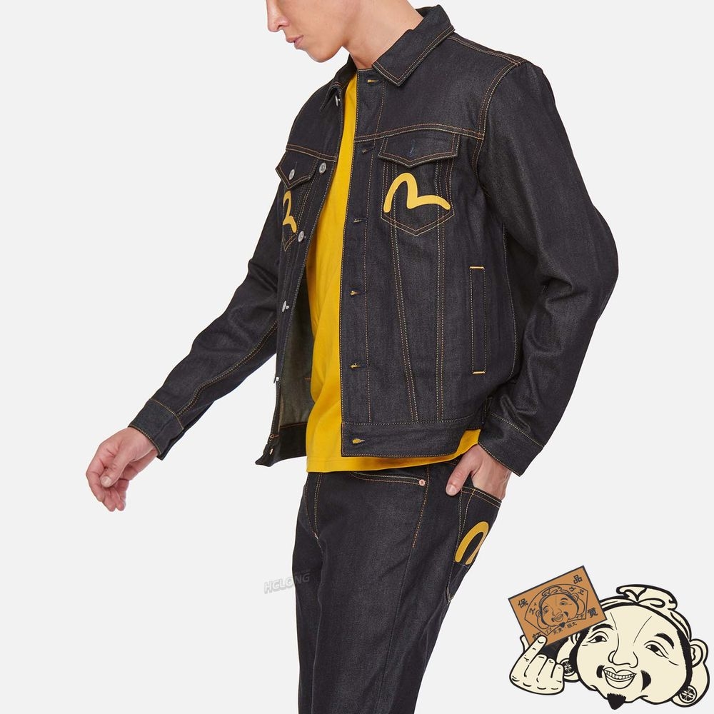 Men Evisu SEAGULL AND SLOGAN PRINT DENIM JACKET Indigo | 142LWKAMO