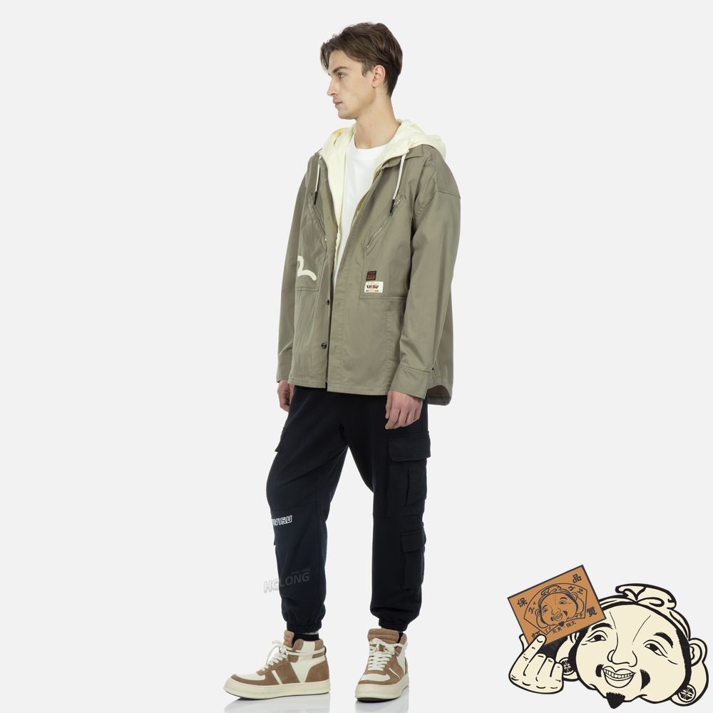 Men Evisu SEAGULL AND SLOGAN PRINT HOODED MOCK 2-IN-1 JACKET Vert | 316BKLYJN