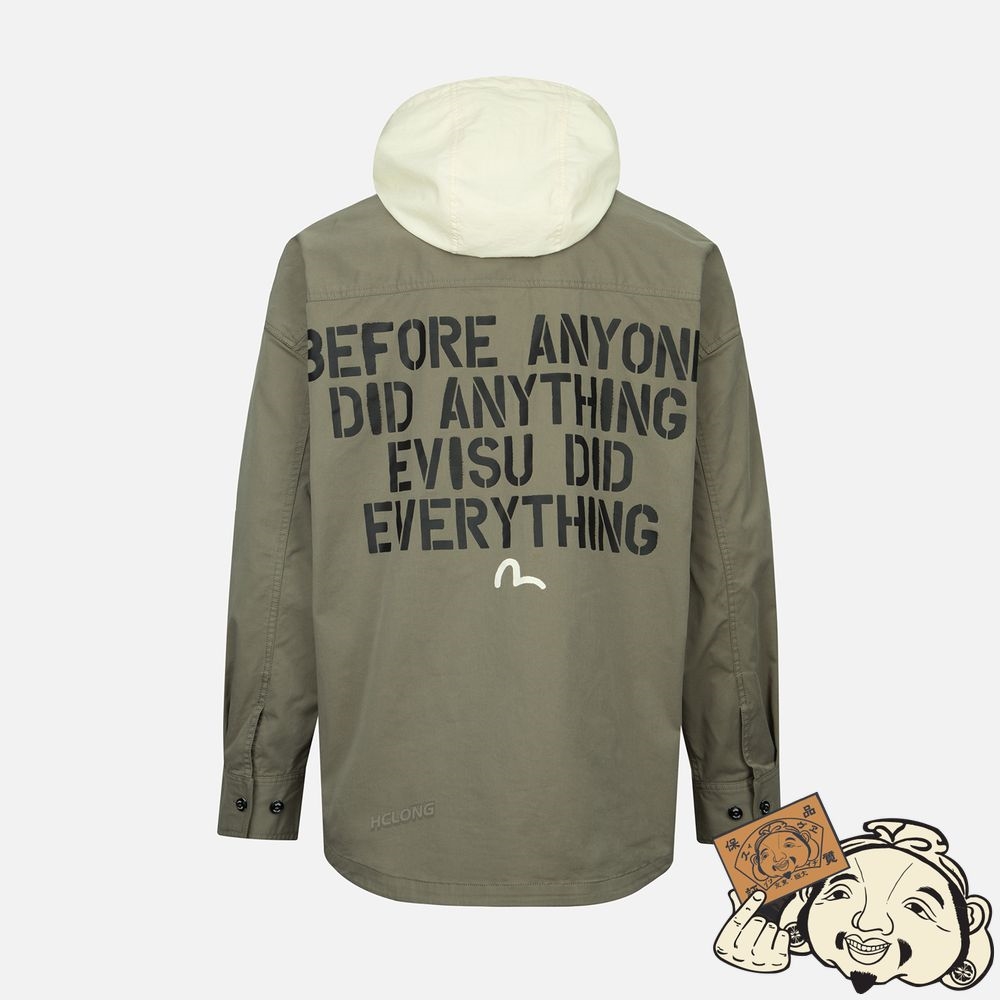 Men Evisu SEAGULL AND SLOGAN PRINT HOODED MOCK 2-IN-1 JACKET Vert | 316BKLYJN