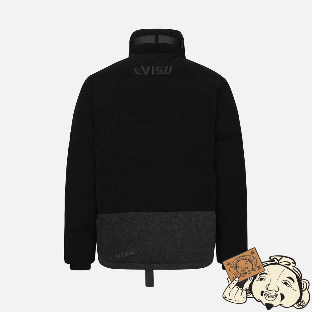 Men Evisu SEAGULL APPLIQUÉ PATCHWORK DOWN JACKET Noir | 235OTNZRV
