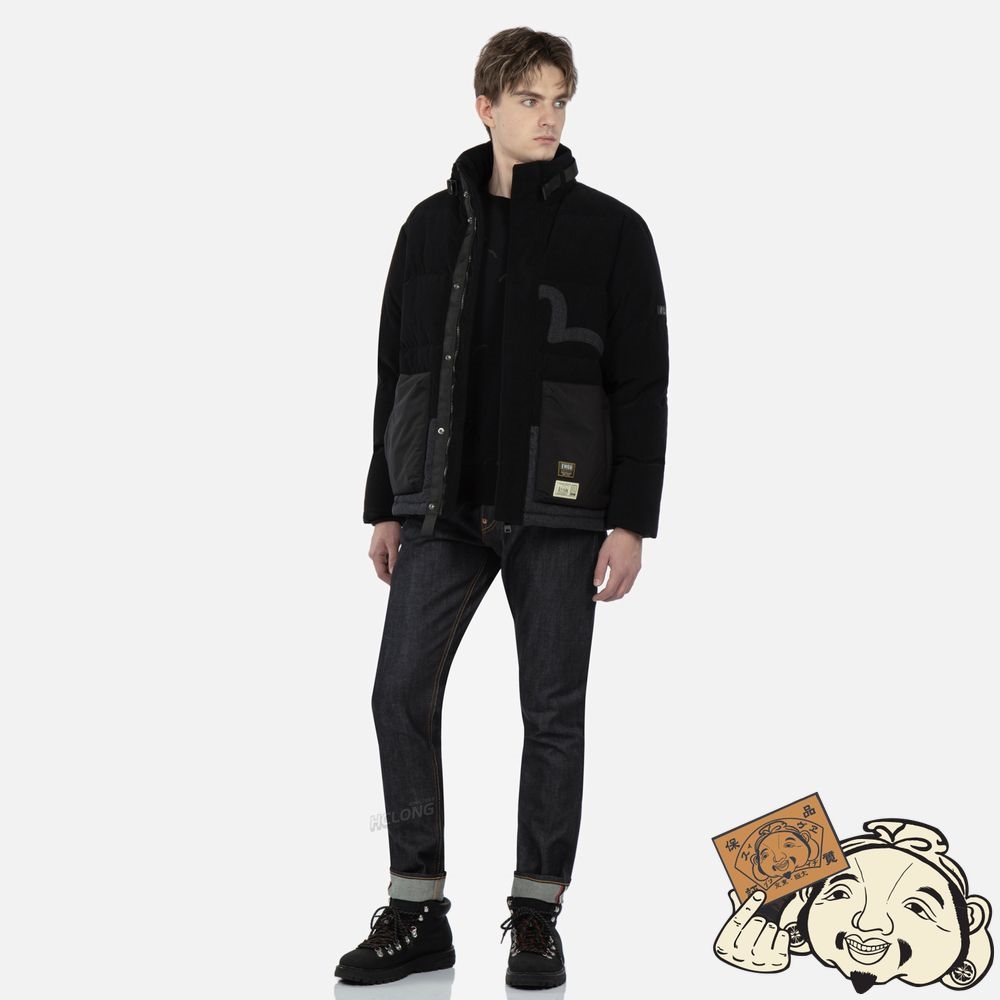 Men Evisu SEAGULL APPLIQUÉ PATCHWORK DOWN JACKET Noir | 235OTNZRV