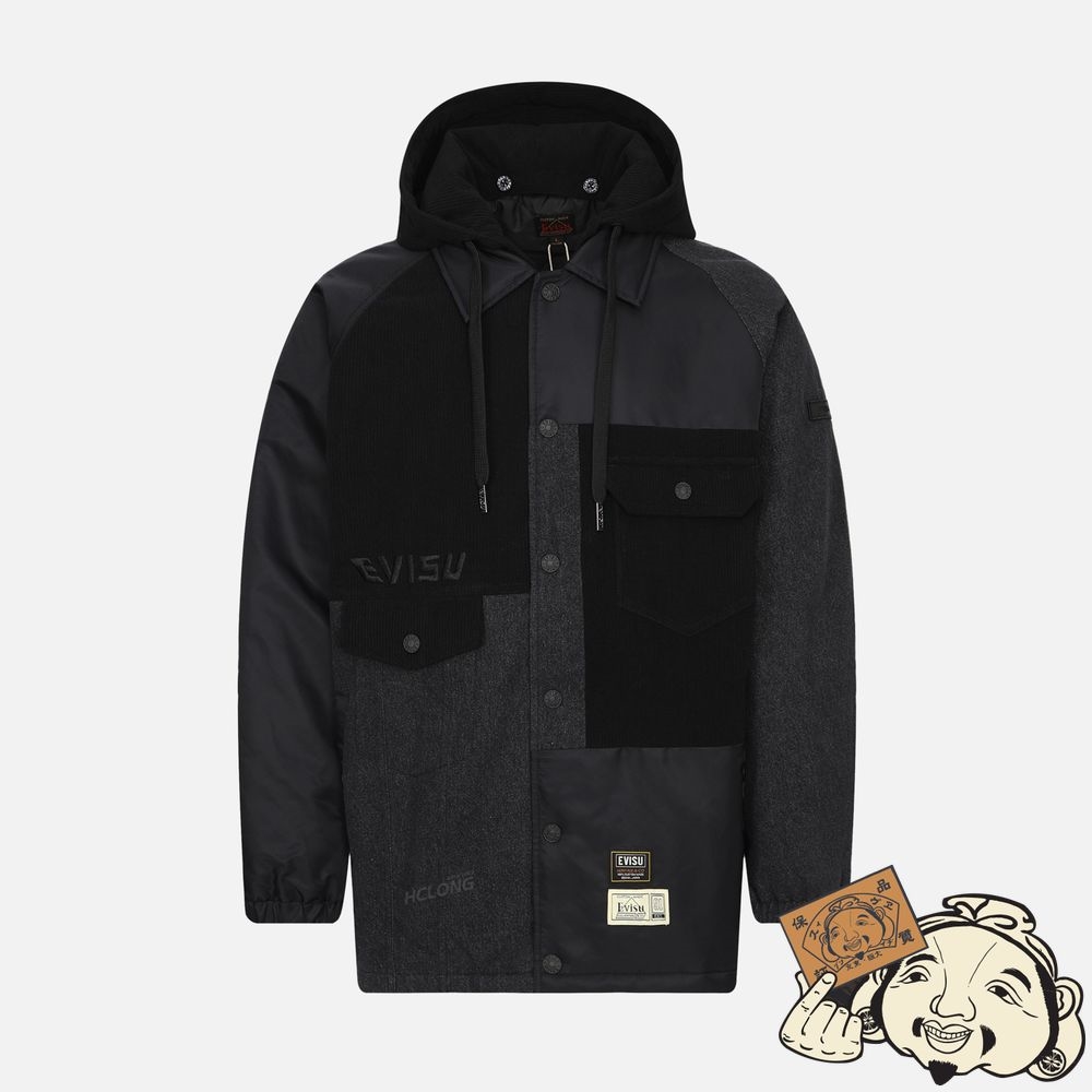 Men Evisu SEAGULL APPLIQUÉ PATCHWORK PADDED JACKET Noir | 546IMHDSP