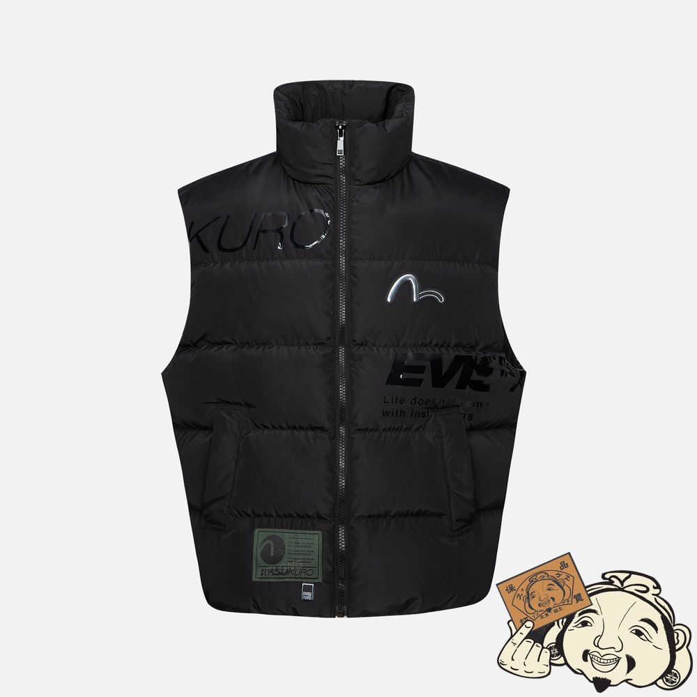 Men Evisu SEAGULL BADGE DOWN VEST Noir | 785UEGPMF