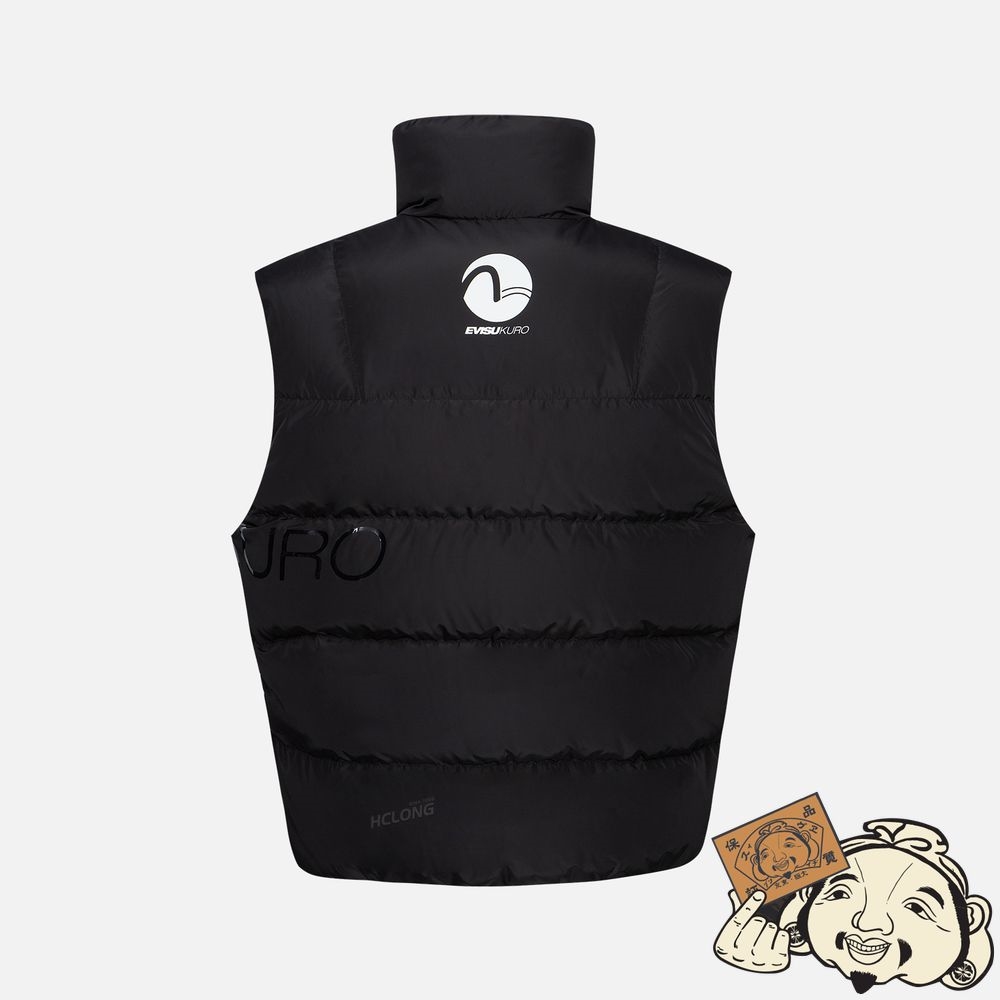 Men Evisu SEAGULL BADGE DOWN VEST Noir | 785UEGPMF